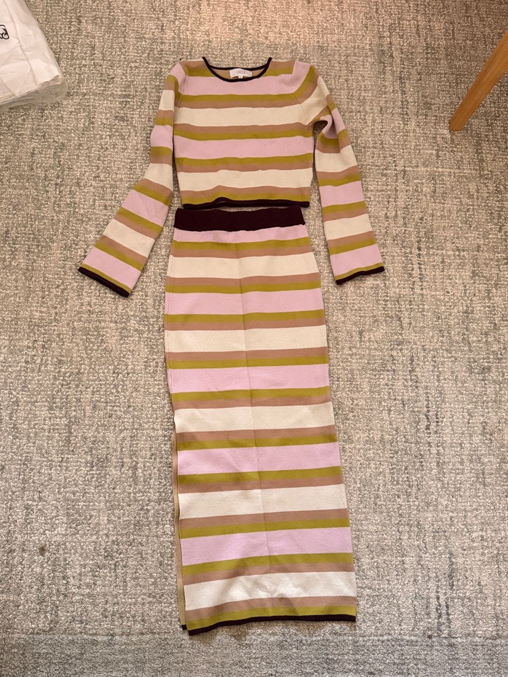 Striped Knit Long Sleeve Maxi Dress in Olive and Pink